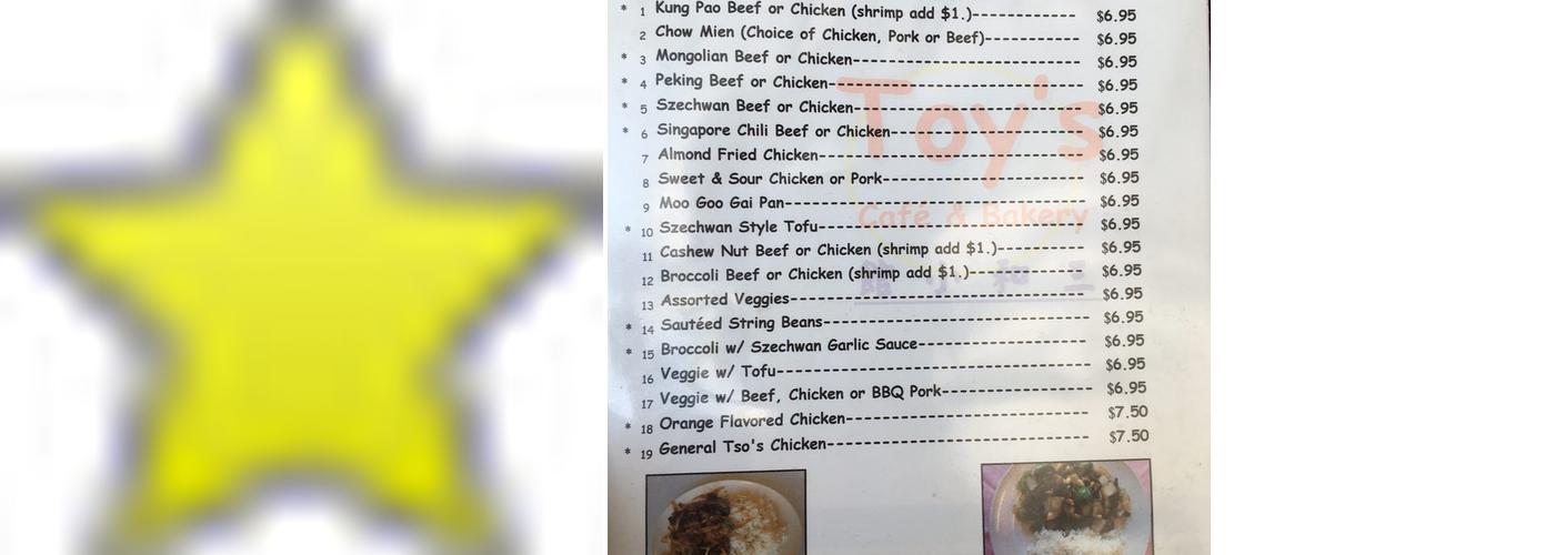 Toy's Cafe Menu