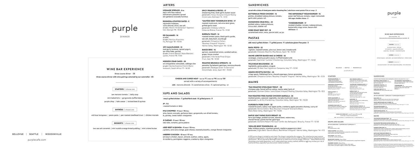 Purple Cafe and Wine Bar Menu