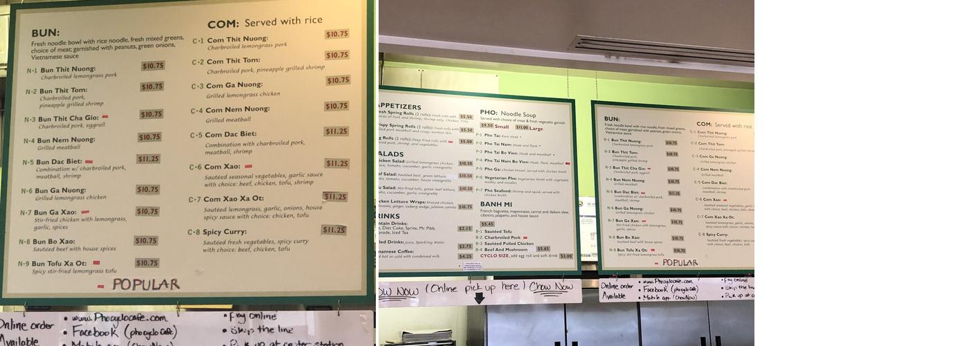 Pho Cyclo Cafe Menu
