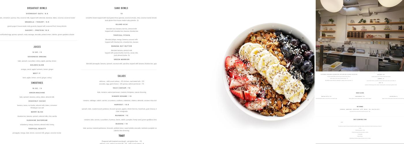 Sano Cafe Menu
