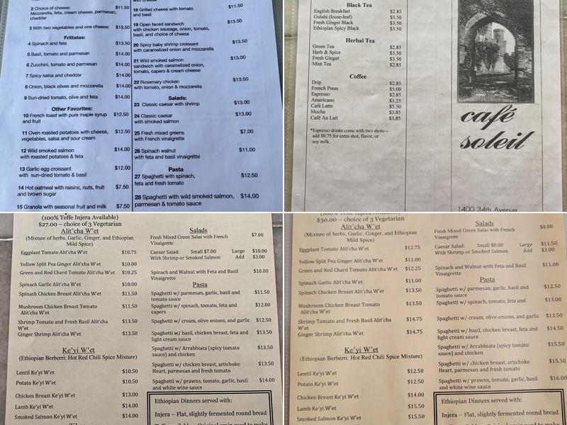 Cafe Soleil Menu