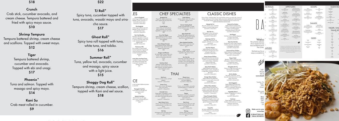 Basil Asian Bistro Menu