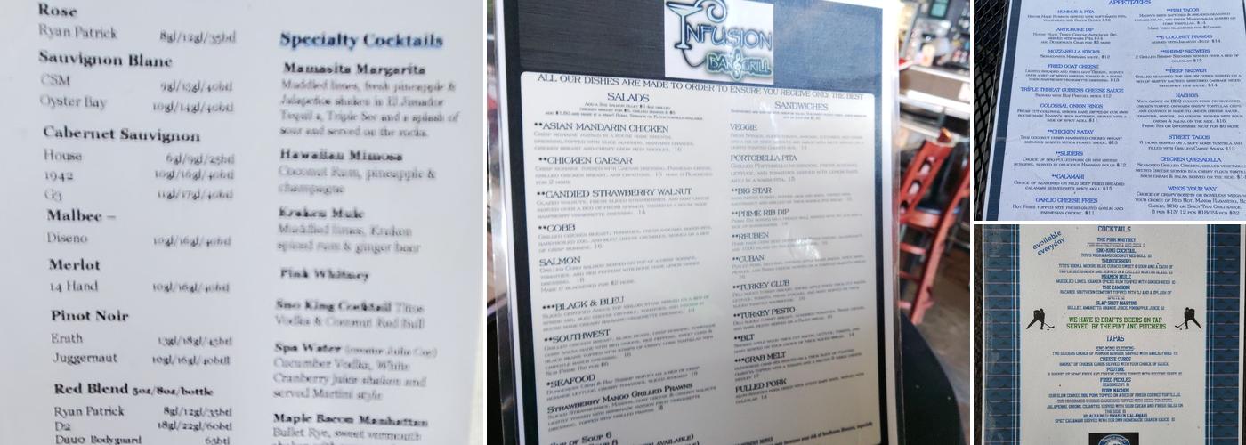 Infusion Bar & Grill Menu
