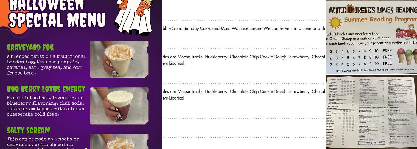 Auntie Irene's Coffee Shop Menu