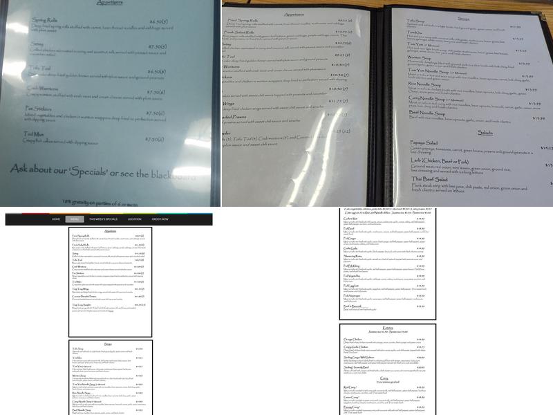 Ting Tong Thai Cafe Menu