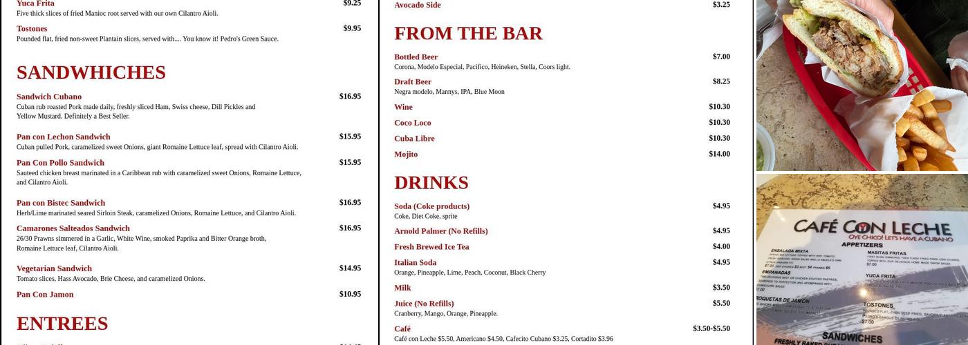 Cafe Con Leche Menu