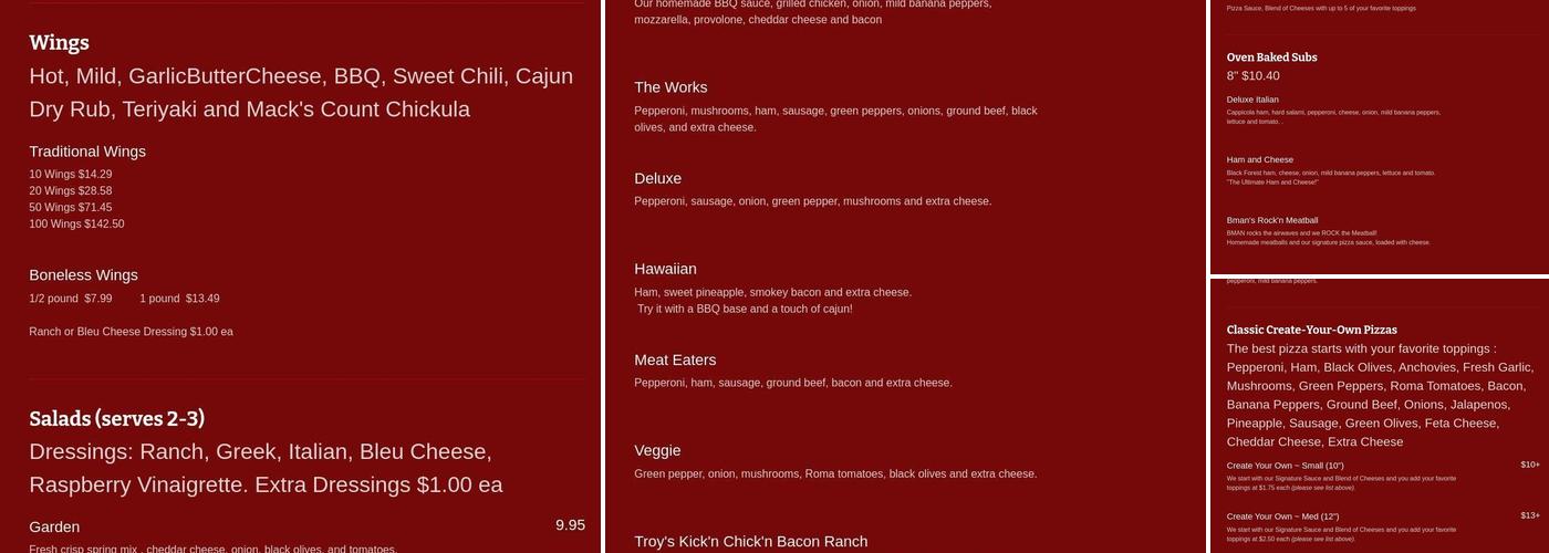 Centerville Pizza Menu