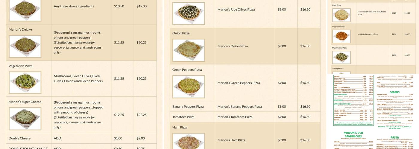 Marion's Piazza Menu