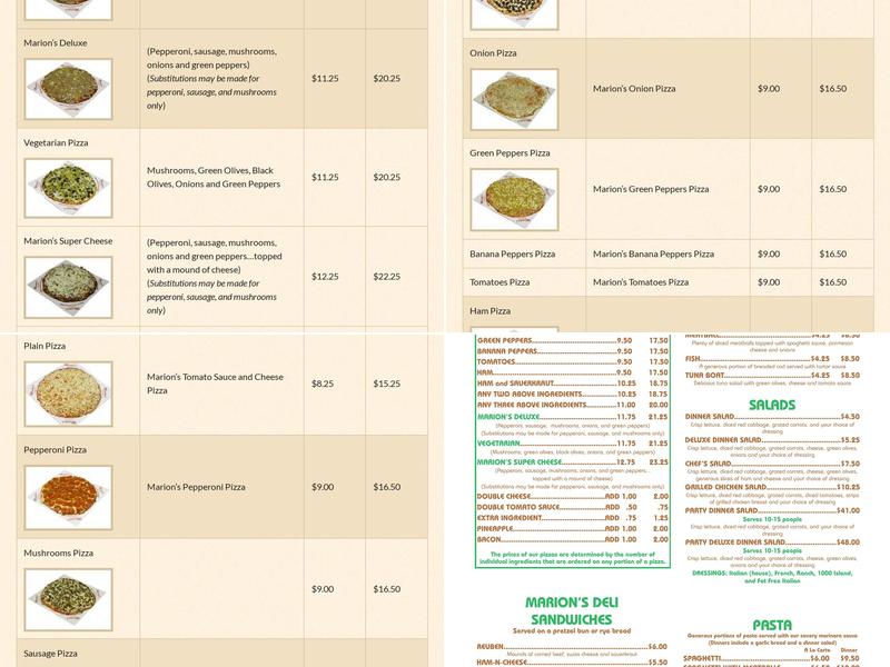 Marion's Piazza Menu