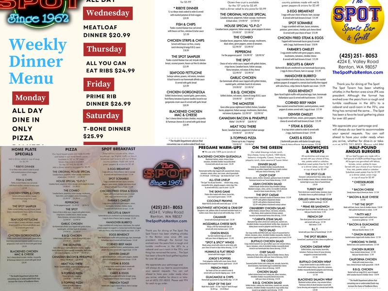 The Spot Sports Bar & Grill Menu