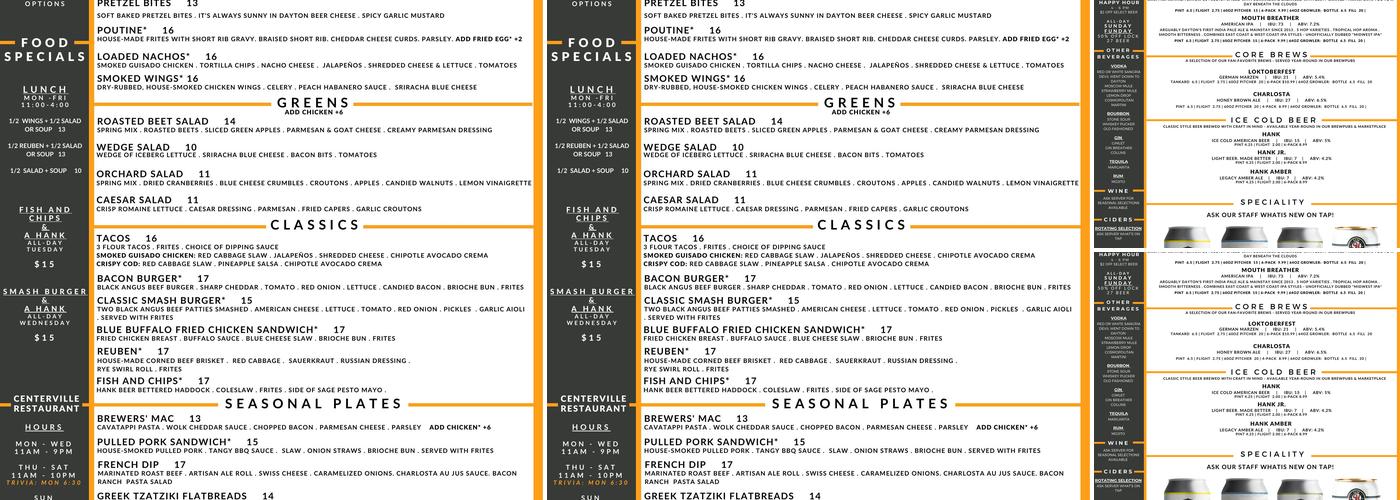 Lock 27 Brewing Centerville Brewpub Menu