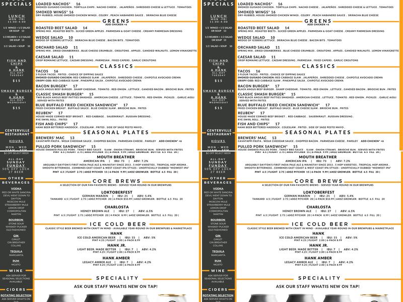 Lock 27 Brewing Centerville Brewpub Menu