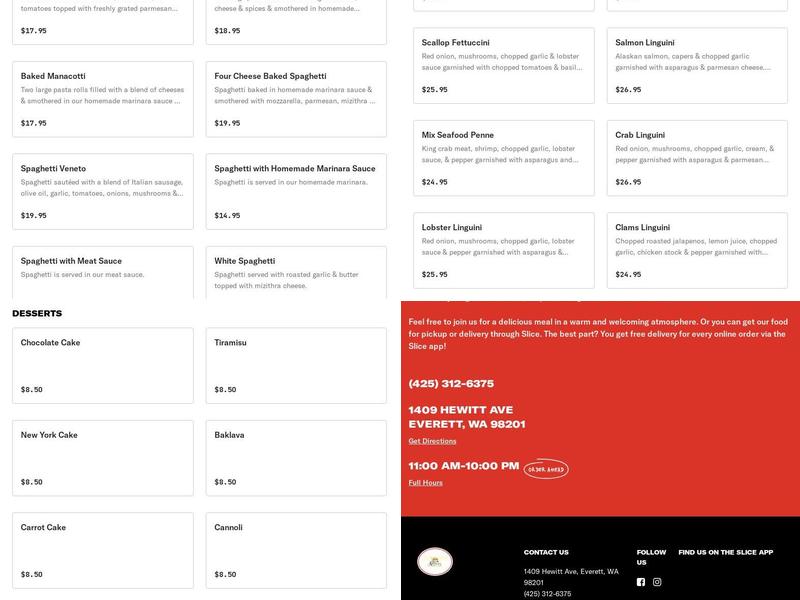 Amante Pizza & Pasta Menu