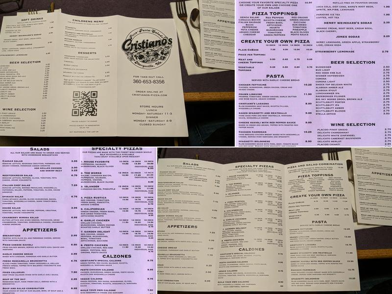 Cristiano's Pizza Etc Menu