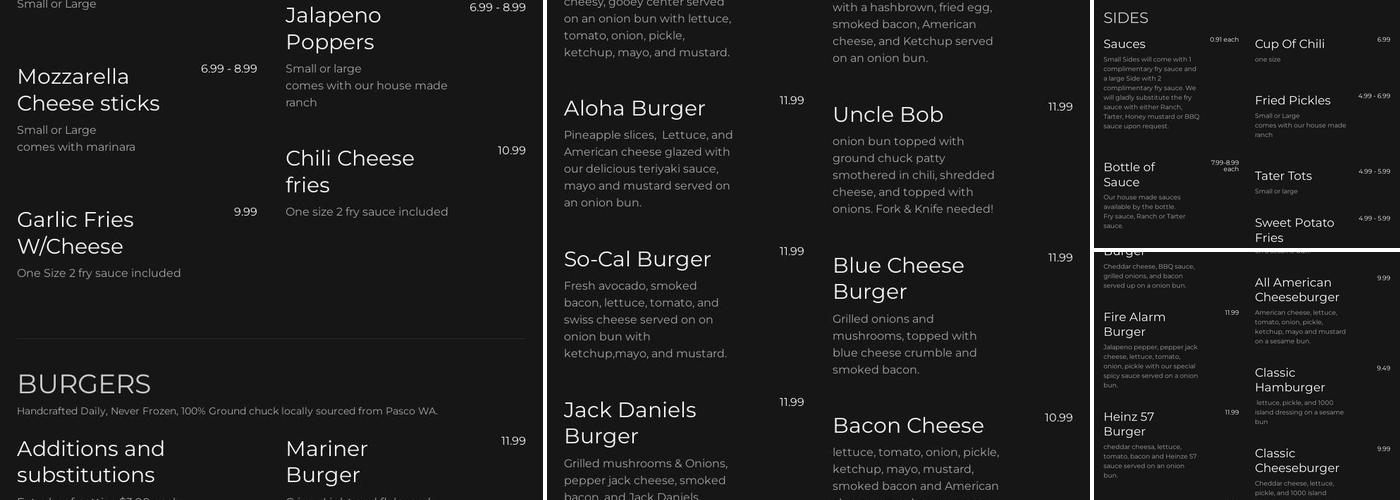 Burger Madness Menu