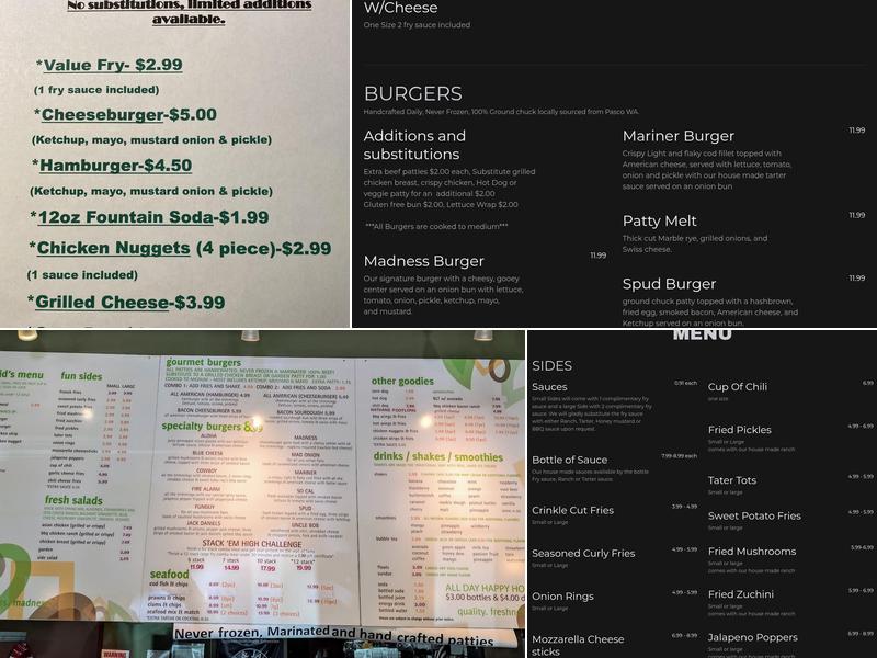 Burger Madness Menu