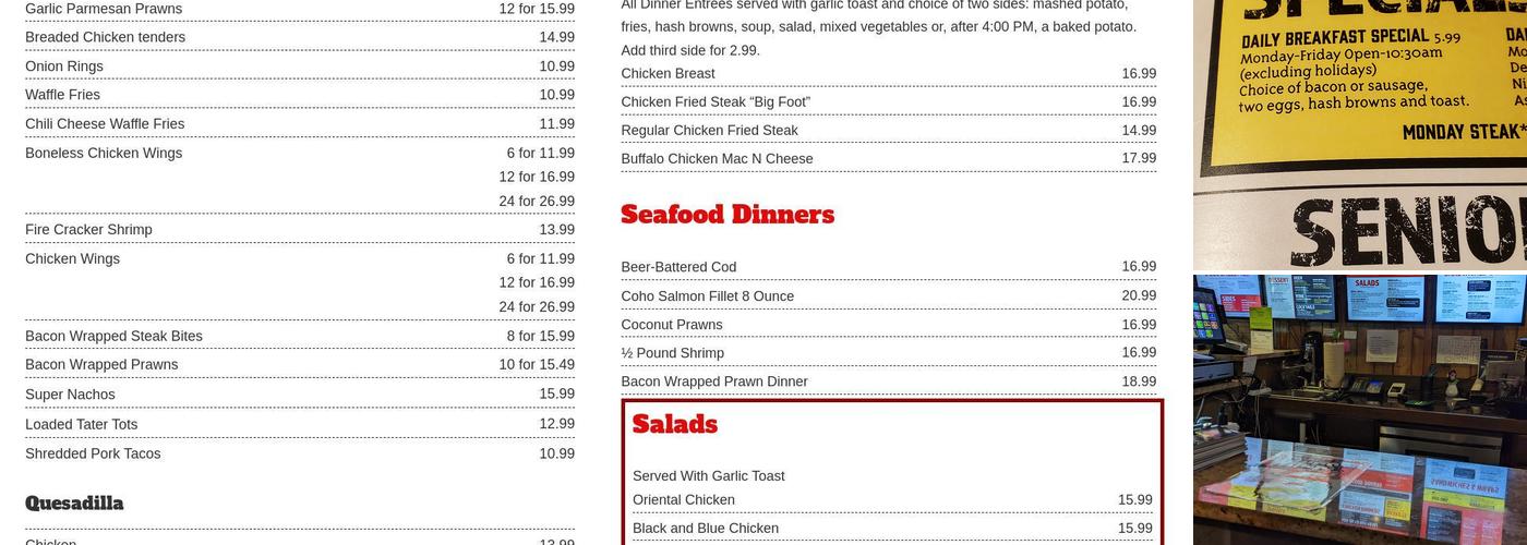 Buzz Inn Steakhouse Menu