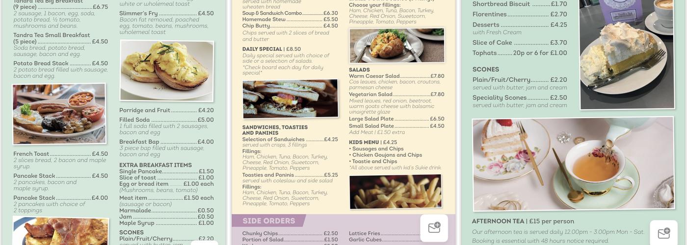 Tandra Tea Coffee House Menu
