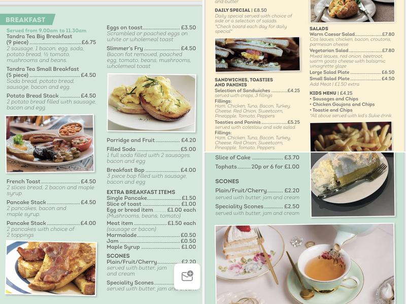 Tandra Tea Coffee House Menu