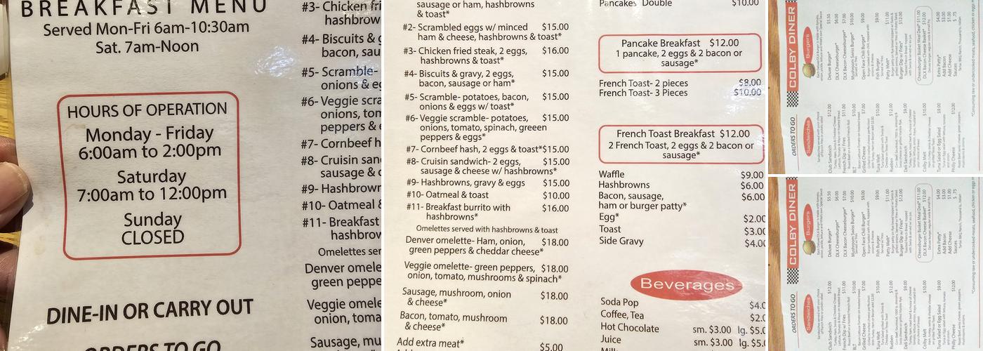 Colby Diner Menu