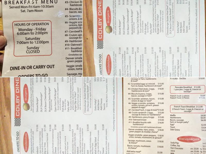 Colby Diner Menu