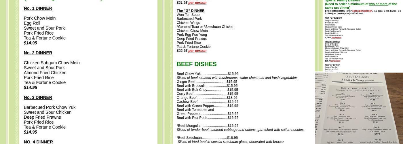 Maxi's Chinese Restaurant and Lounge Menu