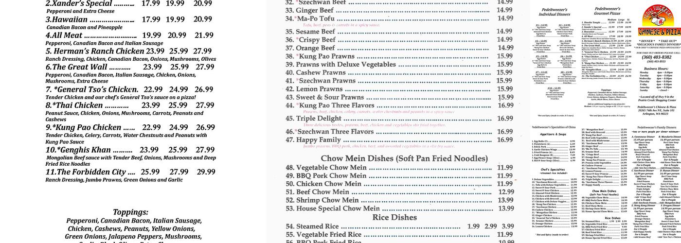Pedeltweezer's Chinese & Pizza Menu