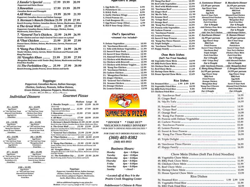 Pedeltweezer's Chinese & Pizza Menu