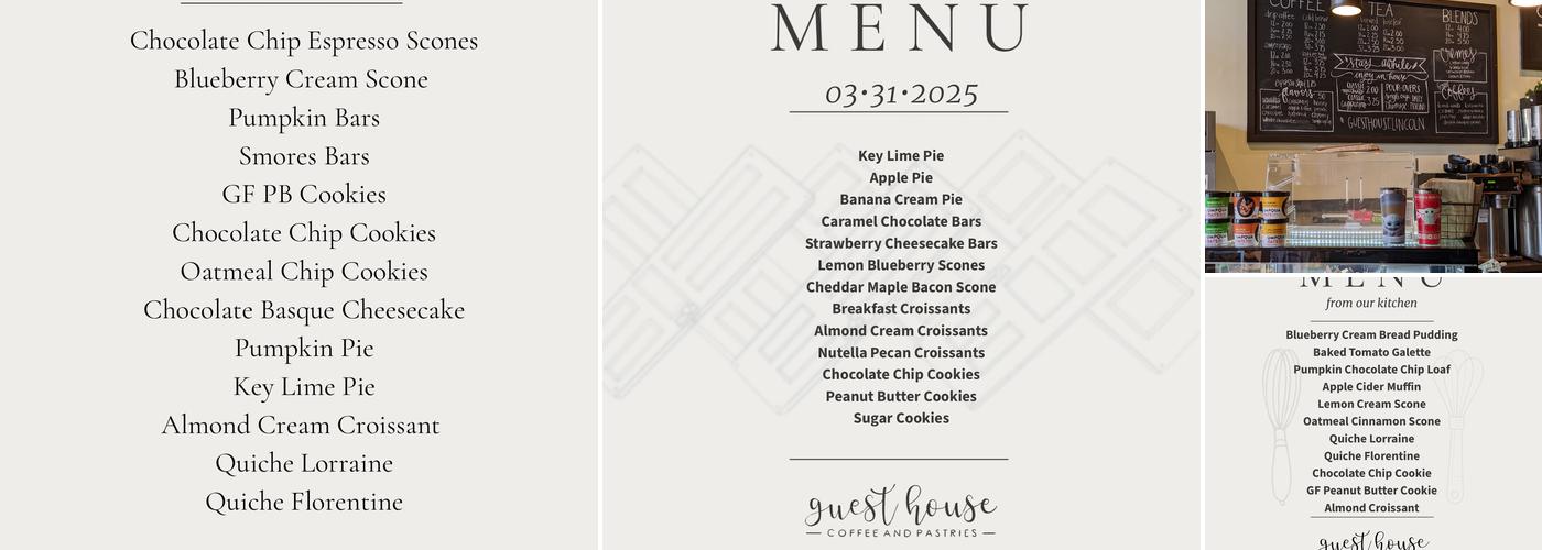 Guest House Coffee and Pastries Menu