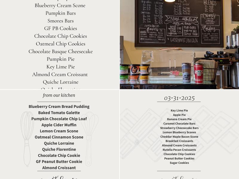Guest House Coffee and Pastries Menu