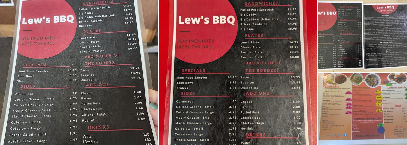 Lew's BBQ Menu