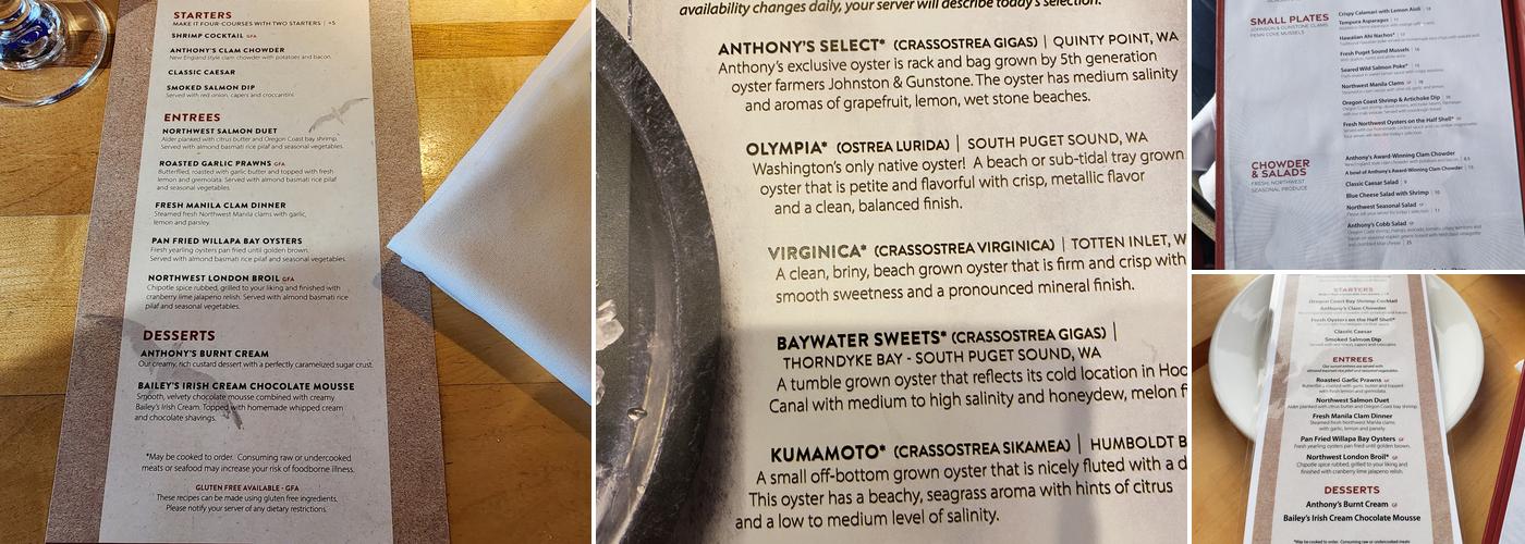 Anthony's HomePort Everett Menu