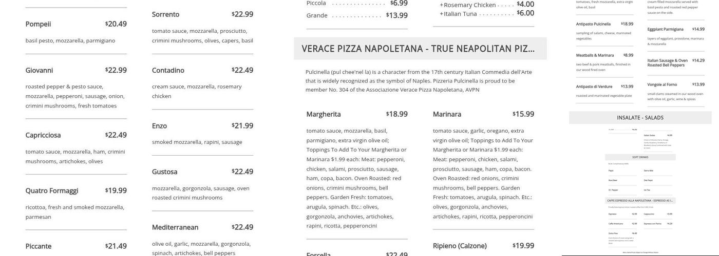 Pizzeria Pulcinella Menu