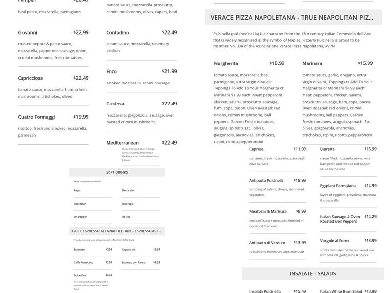 Pizzeria Pulcinella Menu