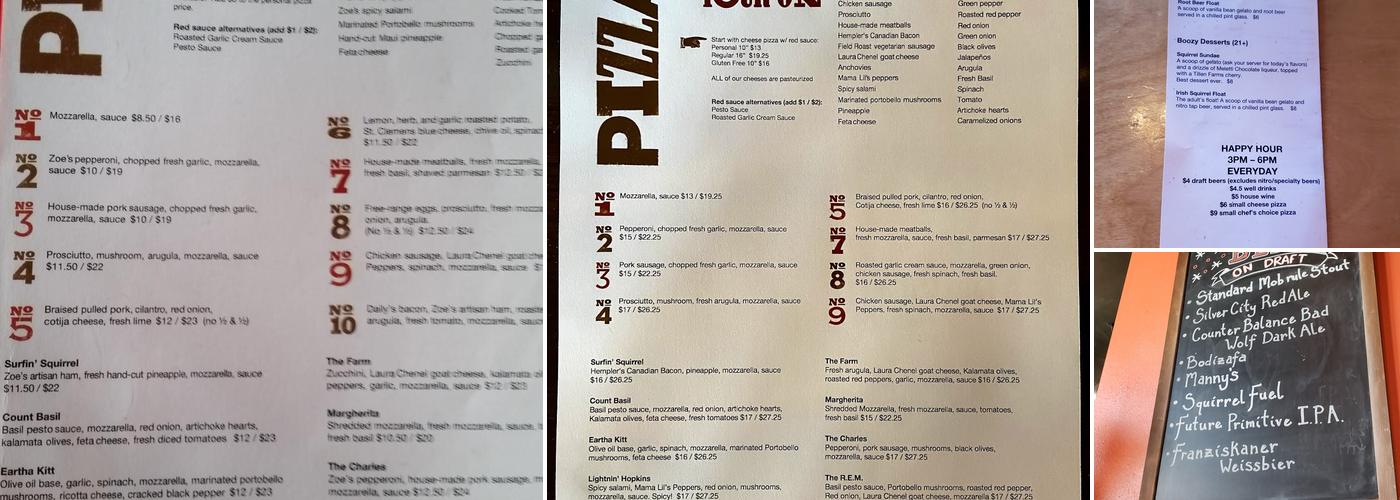 Flying Squirrel Pizza Co. Menu