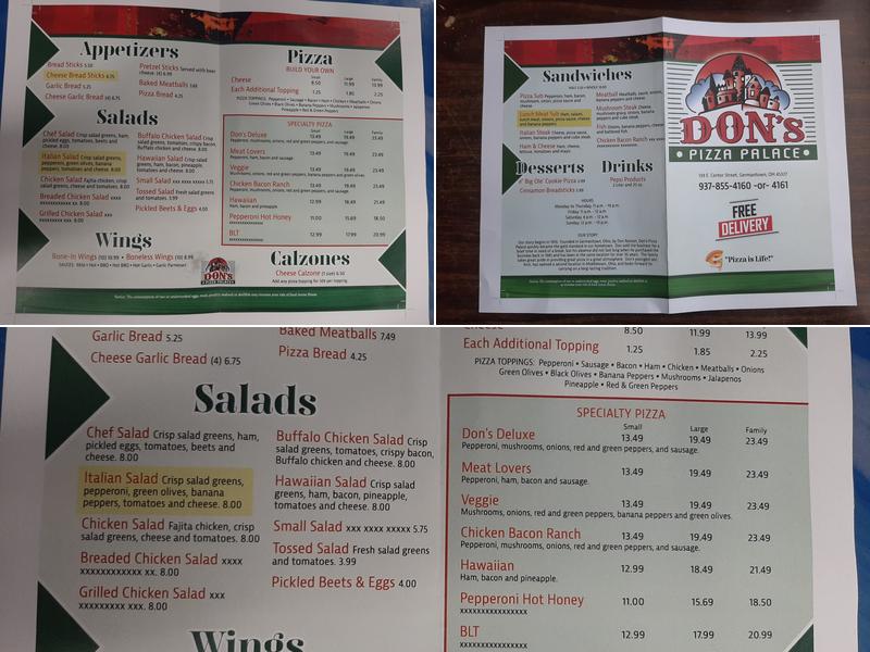 Don's Pizza Palace Menu