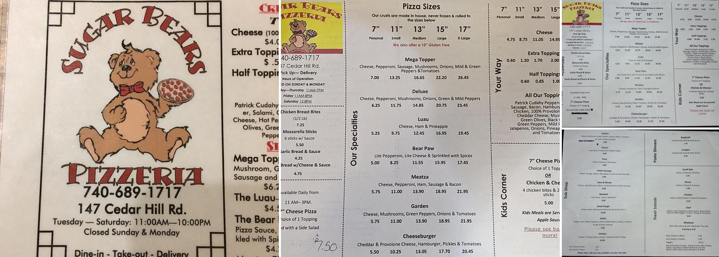 Sugar Bears Pizzeria Menu