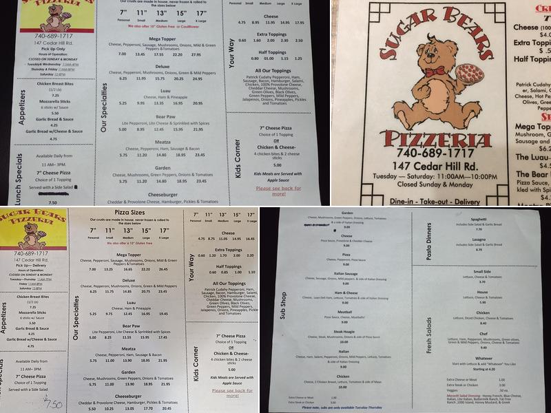 Sugar Bears Pizzeria Menu
