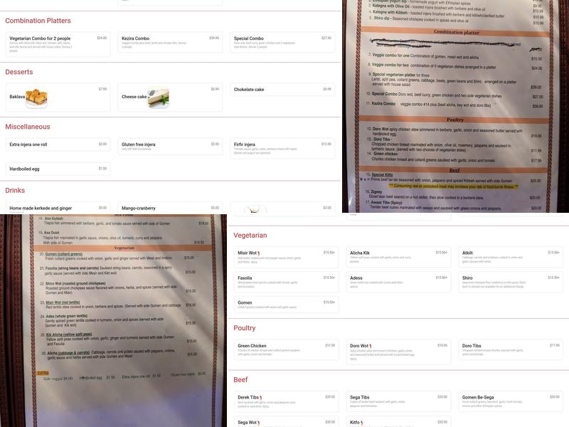 Kezira Restaurant Menu