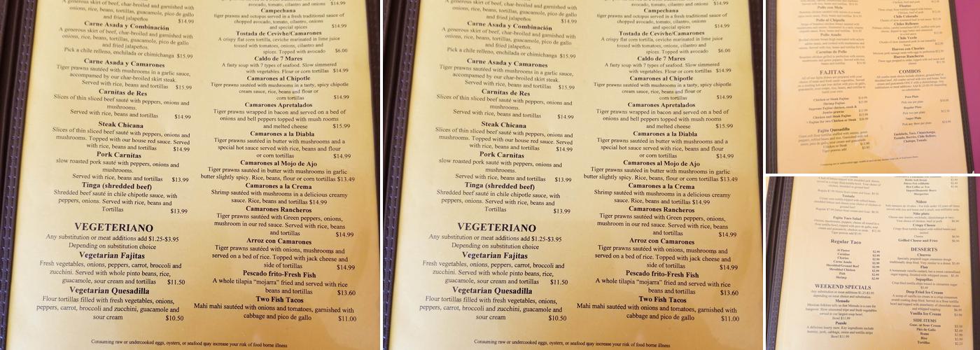 Casa Durango Menu