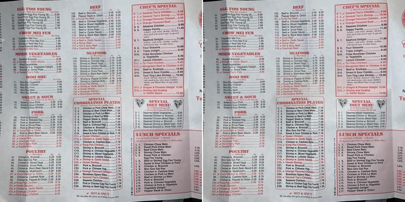 China Dragon Menu