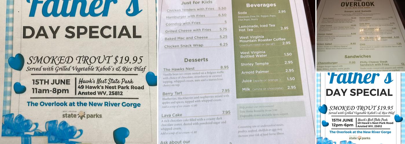 Overlook at the New River Gorge Restaurant Menu