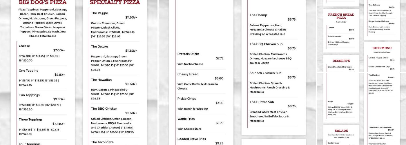 Big Dogs Pizza West Chester Menu