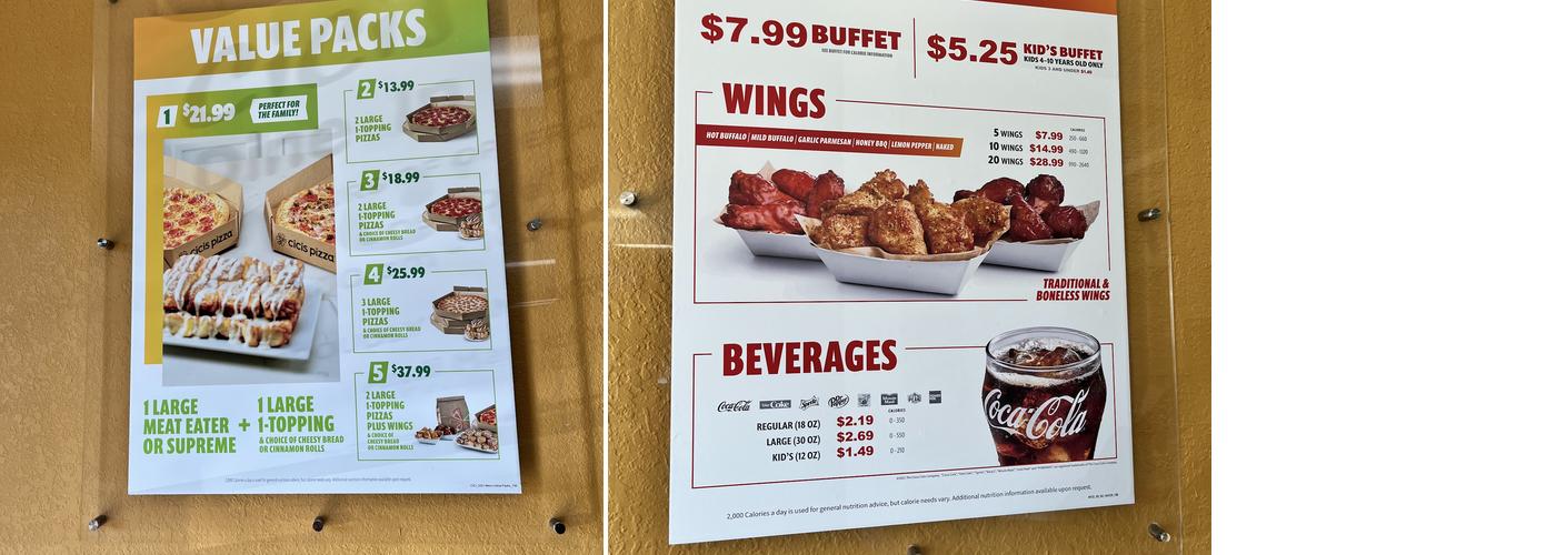 Cicis Pizza Menu