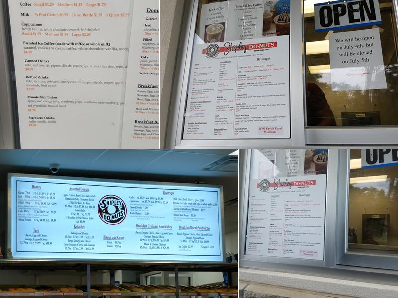 Shipley Do-Nuts Menu