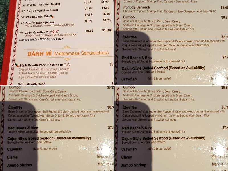 Crazy Pho Cajun Menu