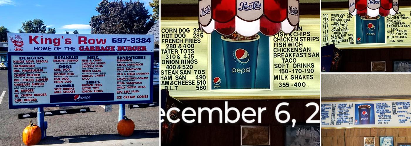 King's Row Drive In Menu