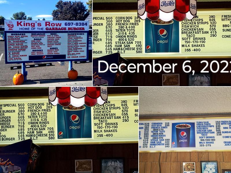 King's Row Drive In Menu