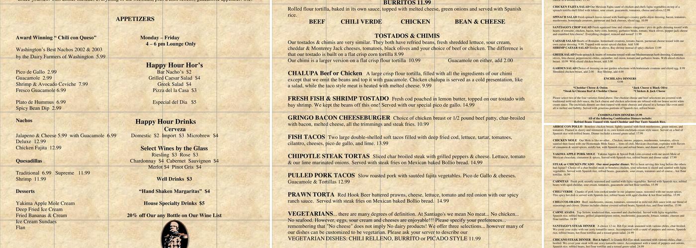 Santiago's Menu