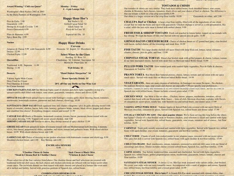 Santiago's Menu